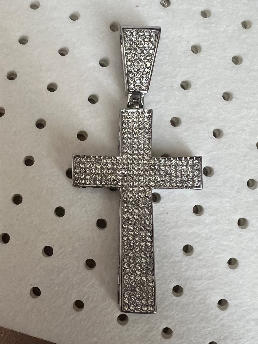 Silver-Tone Moissanite Cross Pendant